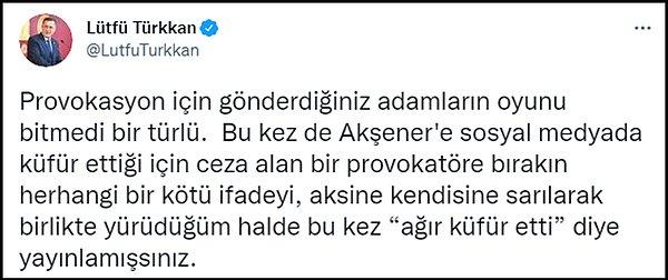 Lütfü Türkkan, Twitter hesabından bir açıklama yaparak herhangi bir kötü ifade kullanmadığını söyledi. 👇