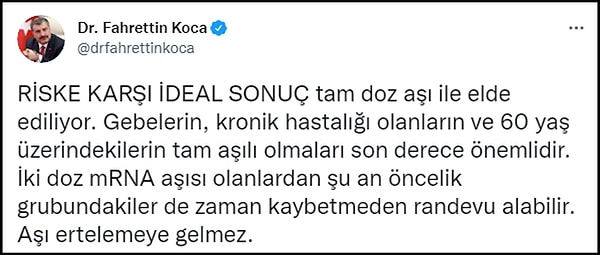 Bakan Koca: Aşı ertelemeye gelmez