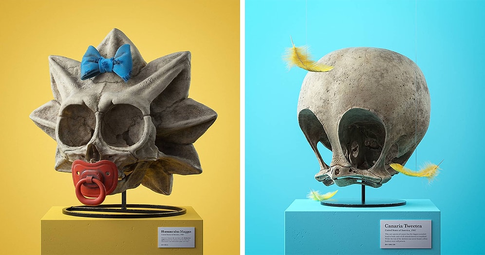 11 анатомически идеальных черепов популярных героев мультфильмов, созданные чешским художником