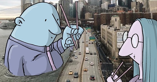 20 работ от художника, который дорисовывает забавных персонажей к фотографиям незнакомцев в Instagram