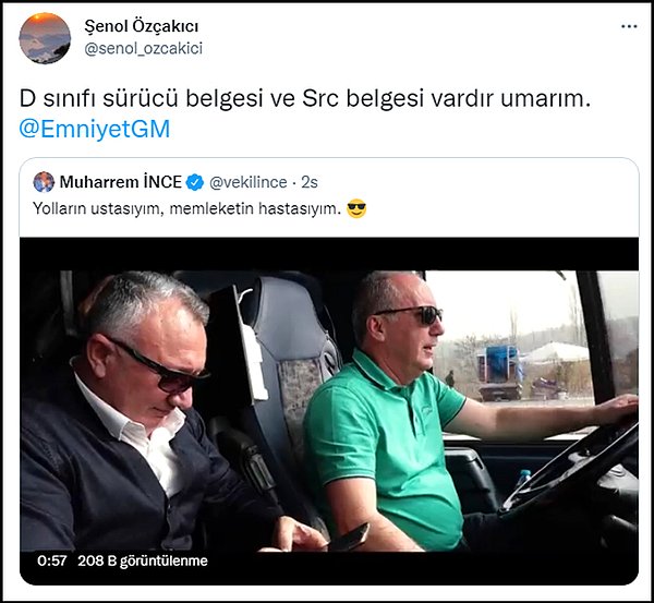 İnce’ye, gerekli ehliyetinin olup olmadığı yönündeki sorular da gecikmedi. 👇