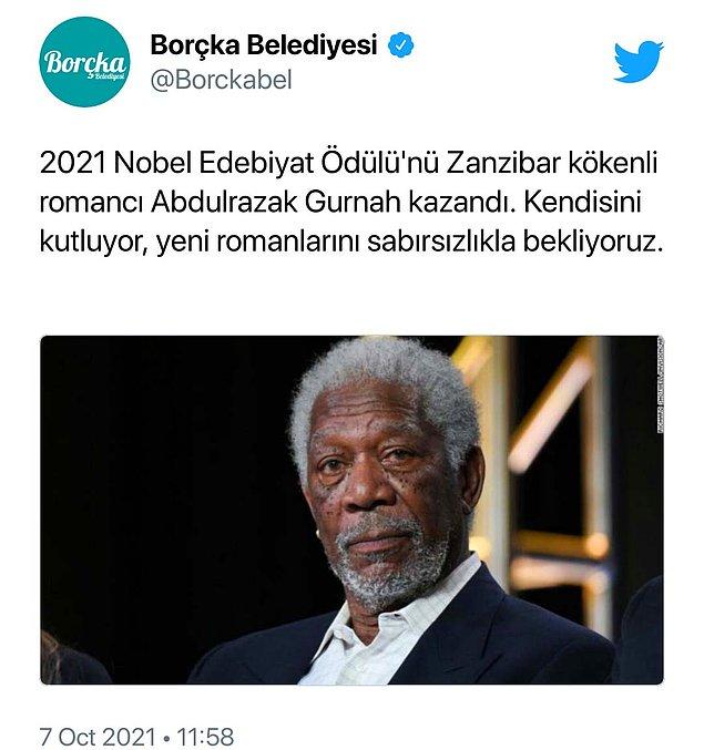 Belediyenin Twitter hesabı geçtiğimiz ay Nobel Edebiyat Ödülü'nü kazanan Abdulrazak Gurnah yerine oyuncu Morgan Freeman'ı paylaşarak gündeme gelmişti.
