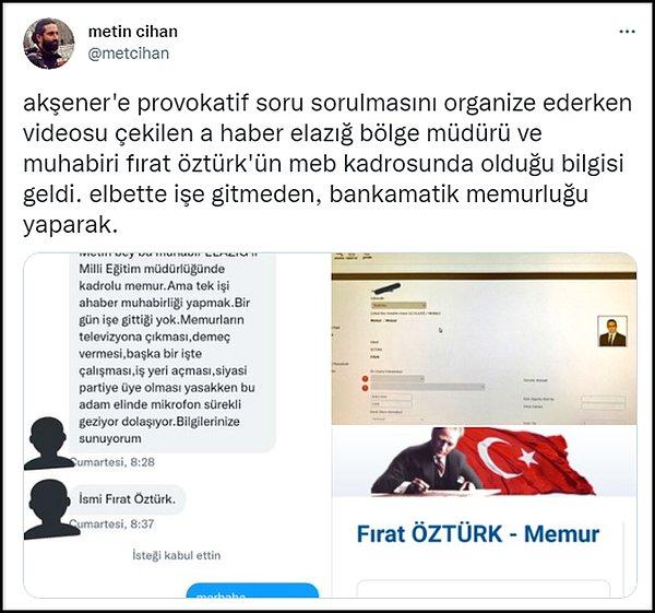 Fırat Öztürk'ün memuriyetine ilişkin bilgi ve belgeleri de TÜGVA skandalını kamuoyuna duyuran Gazeteci Metin Cihan paylaştı. 👇