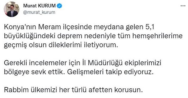 Konya Depremine Dair Açıklama