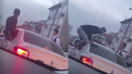 Düğün Konvoyunda Arabanın Camından Sarkan Gencin Yere Düştüğü Anlar