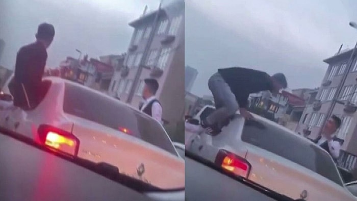 Düğün Konvoyunda Arabanın Camından Sarkan Gencin Yere Düştüğü Anlar