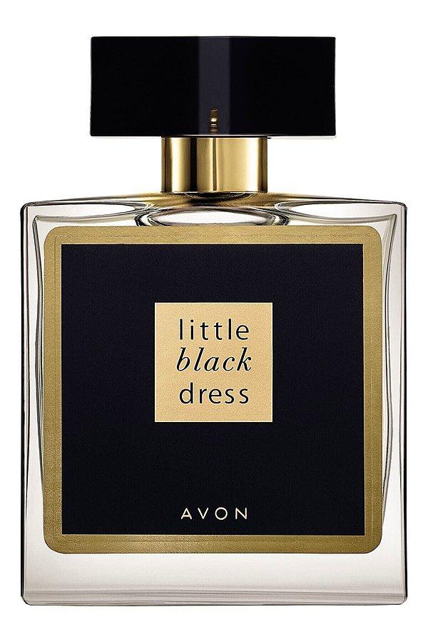 2. Avon, black dress.