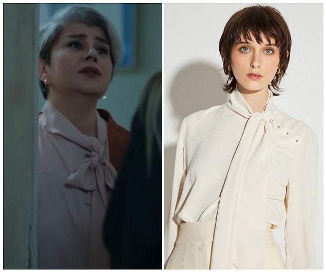 6. Gülcihan'ın yaka detaylı bluzu çok şıktı, her ne kadar Feride'nin önünde boy gösteremese de...