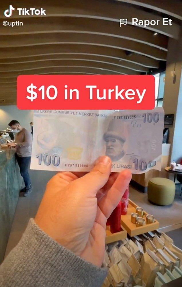 Bunun son örneği de TikTok hesabında Türkiye'de 10 dolara (100 liraya) neler yapabildiğini gösteren uptin isimli gezgin.