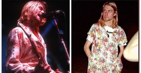 7. Kurt Cobain, Nirvana'nın diğer üyeleriyle birlikte, bazen kadın kıyafetleri içinde sahne alıyor ve birkaç fotoğraf çekimi yapıyordu.