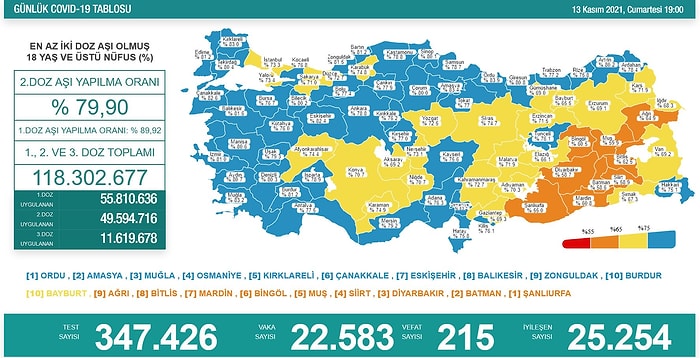 13 Kasım Koronavirüs Tablosu: Son 24 Saatte 22 Bin 583 Yeni Vaka