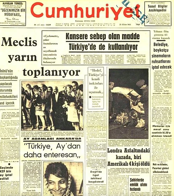 Türkiye'nin başkenti Ankara da Neil A. Armstrong, Michael Collins ve Edwin E. Aldrin'in ziyaret edecekleri şehirler arasındaydı.
