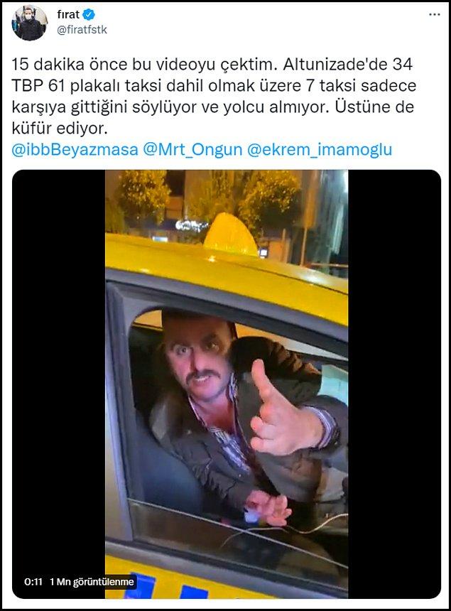 Fıstık, kendisini tehdit de eden taksicinin görüntülerini Twitter'dan paylaştı. 👇