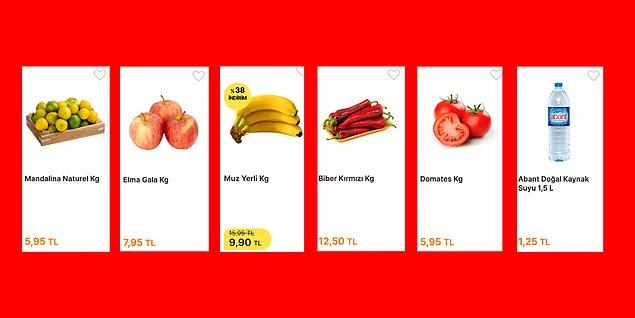 Türkiye'deki popüler bir marketin internet sitesinden de sadece 50 TL'ye 6 ürün satın alabildim. Sadece mandalina, elma, muz, domates, biber ve su aldığım alışverişe 50 TL ödemek fena koydu diyebilirim.