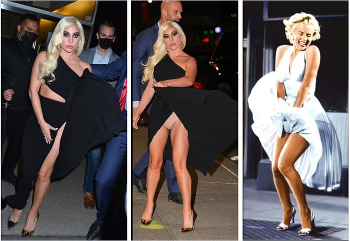 Леди Гага повторила культовый момент Мэрилин Монро с платьем, показав не только ноги