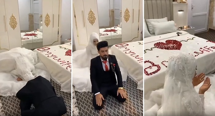 Gerdeğe Girmeden Önce Namaz Kılan Gelin ile Damat O Anları da Fotoğrafçıya Kaydettirdi