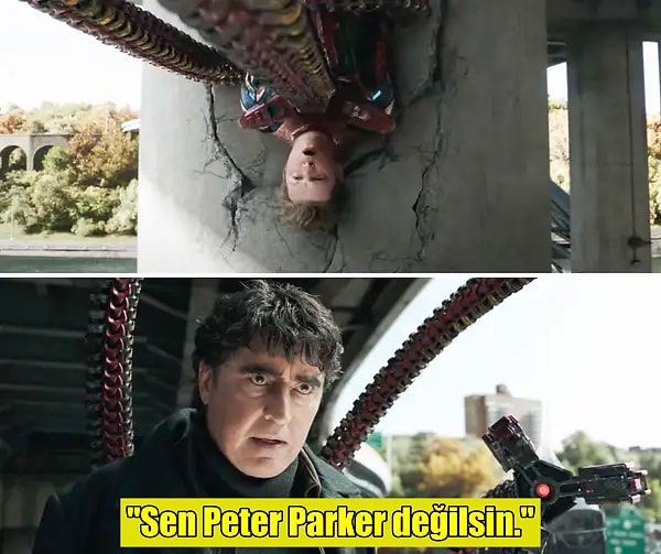 4. Doctor Octopus Peter Parker'ın bu versiyonunu tanıyamıyor. Bu da daha önceki fragmanda ''Merhaba Peter.'' derken Tom Holland'ın Örümcek Adam'ı olduğunu bilmediğini göstermiş oluyor.