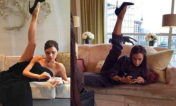 Victoria Beckham'ın pozlarından bahsetmişken viral olan ikonik bacak pozunu hatırlamadan geçmeyelim;