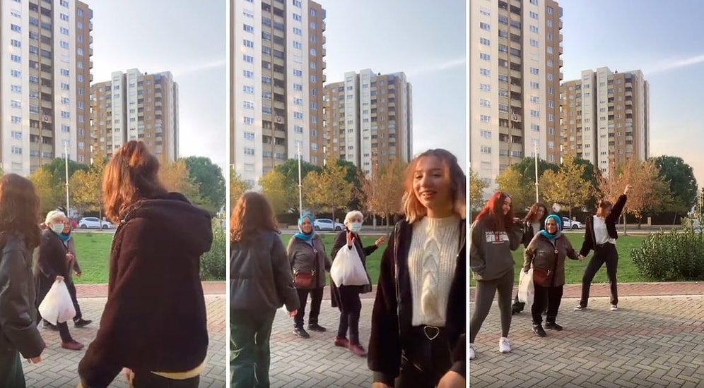 TikTok Videosu Çeken Gençlere Eşlik Eden Teyzeden Muhteşem Dans Performansı