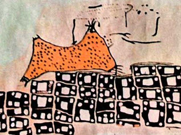 İngiliz arkeolog James Mellaart, 60’lı yılların başında yaptığı bir kazıda Çatalhöyük’ten görülerek çizildiği düşünülen bir volkanik patlamaya ait resim buluyor.