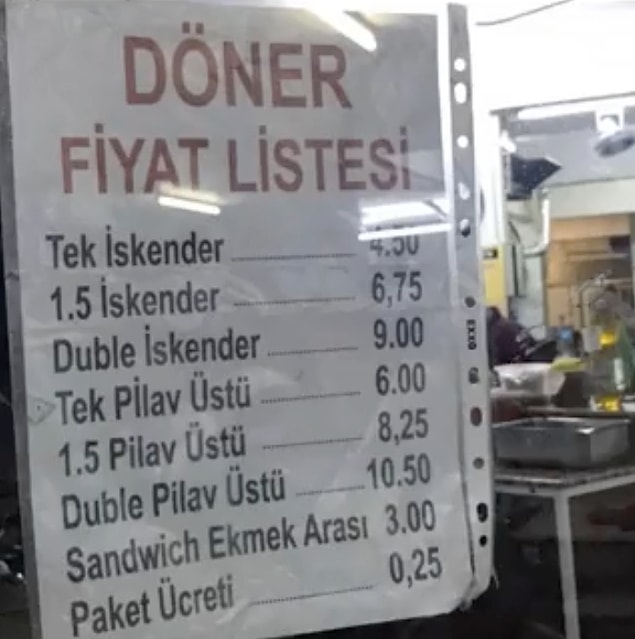 5. İskender 4.5 TL’ymiş. Artık yorum dahi yapmak istemiyorum ama yeni başladık…