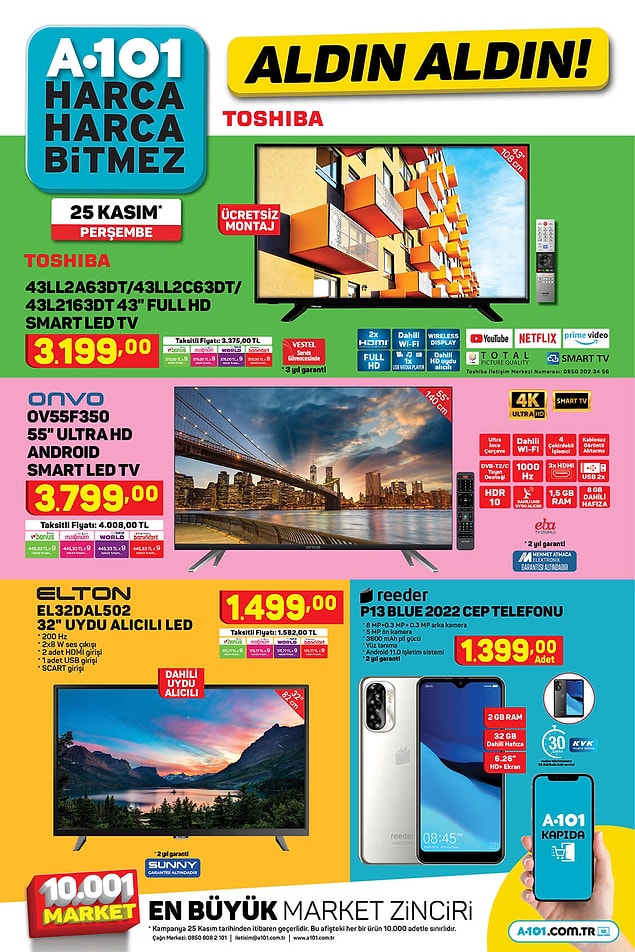 Bu hafta A101'de 3 farklı televizyon satışta olacak.
