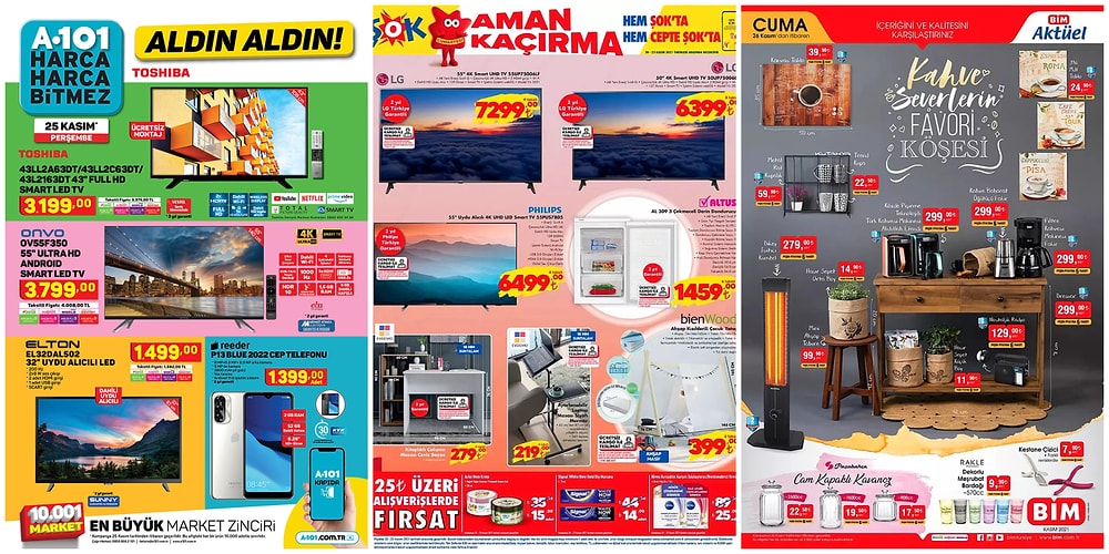 İndirim Günleri Başlıyor: 22 - 28 Kasım Haftasında A101, BİM ve ŞOK Aktüel Ürünler Listesinde Neler Var?