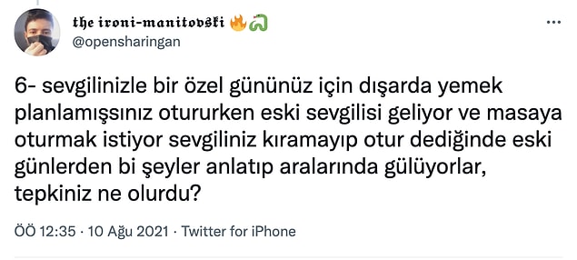Tartışmayı başlatan tweet bu. 👇 @opensharingan nickli kullanıcının bu sorusuna birçok farklı cevap verildi tabii ki tahmin edersiniz.