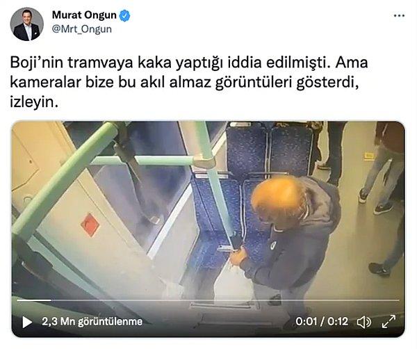 1. İstanbul'da toplu taşıma araçlarını kullanan köpek Boji'nin bir tramvaya tuvaletini yaptığı öne sürülmüştü. Konuya ilişkin bir paylaşım yapan İBB Sözcüsü Ongun "Boji'nin tramvaya tuvaletini yaptığı iddia edilmişti. Ama kameralar bize bu akılalmaz görüntüleri gösterdi, izleyin." ifadelerini kullandı.