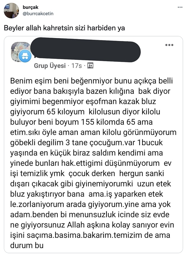 Facebook gruplarından birinde bir kadın eşinin kendisine uyguladığı psikolojik şiddeti böyle anlattı...