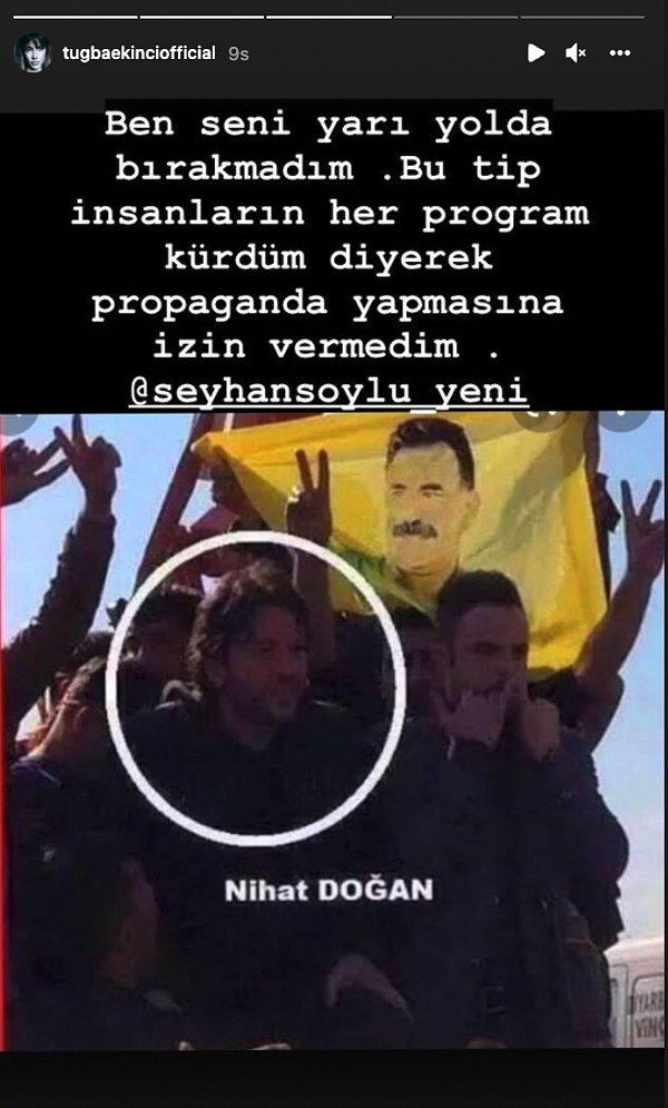 Terör örgütü elebaşı Abdullah Öcalan'ın bayrağının önünde bir eylemde görüntülenen Doğan'ı hedef alan Ekinci Seyhan Soylu'ya böyle seslendi: