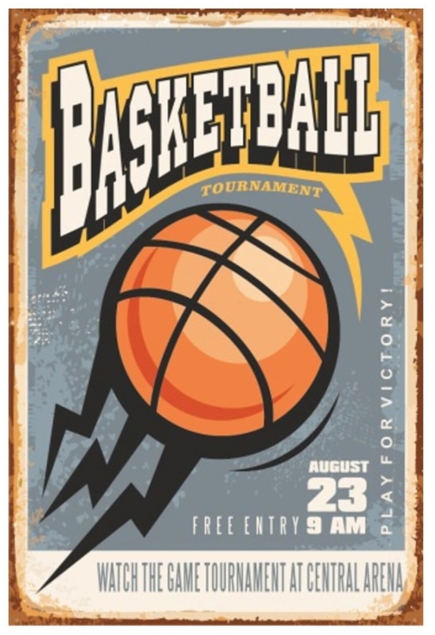 Basketbol vintage ahşap poster