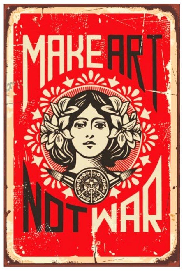 Make Art Not War vintage ahşap poster