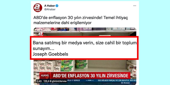 Biz de Sizi Bekliyorduk! Doların 13 Lirayı Geçtiği Günde A Haber'in ABD'deki Enflasyon Haberine Tepki Yağdı