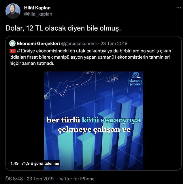Stratejik dehası ve ekonomik öngörüsü tartışılabilir olan Kaplan'ın 2019 yılındaki dolar yorumu tam olarak şöyleymiş 👇