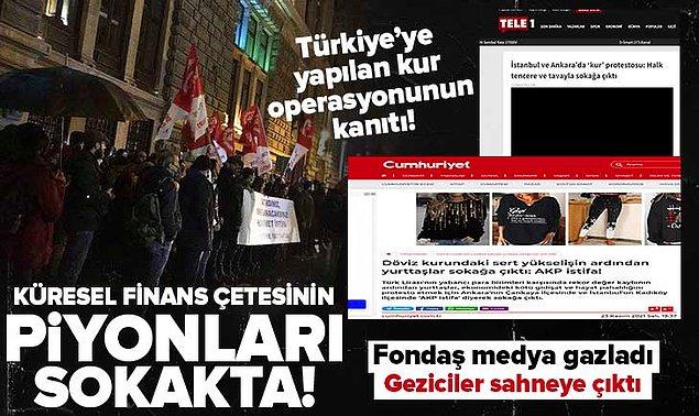 A Haber de sokağa dökülen vatandaşları "Döviz kurunu bahane eden Geziciler sokaklarda! " haberiyle "Finans çetesinin piyonları" ilan etti.