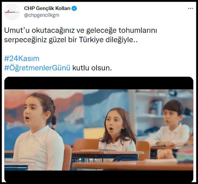 CHP Gençlik Kolları, videoyu; “Umut’u okutacağınız ve geleceği tohumlarını serpeceğiniz güzel bir Türkiye dileğiyle” notuyla paylaştı.