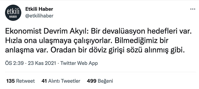 Ekonomi yönteminin yanlışlarının yanında, hükümetin eriyen Türk Lirası'na bilerek müdahale etmediği tezleri öne sürüldü. Bunun nedeninin ise ülkeye gelecek yeni yatırımcıların mallarımızı daha ucuza kapatabilme imkanı sunmak olduğu iddia edildi.
