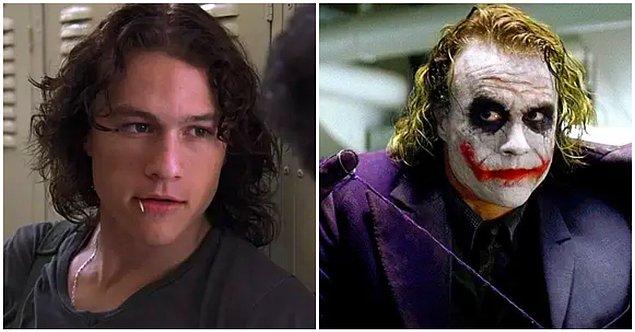 10. Heath Ledger'ın daha önce oynadığı rollerden farklı olan efsanevi rolü Joker;
