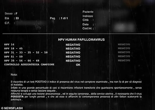 Несмотря на то, что мазок показал отрицательные результаты на ВПЧ, актрисе все же сказали, что у нее вирус.