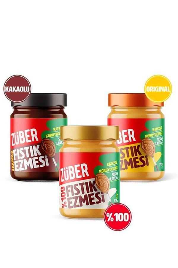 10. Züber marka fıstık ezmelerini tek tek almak yerine bu üçlü sete şans vererek favori Züber lezzetinizi seçebilirsiniz.