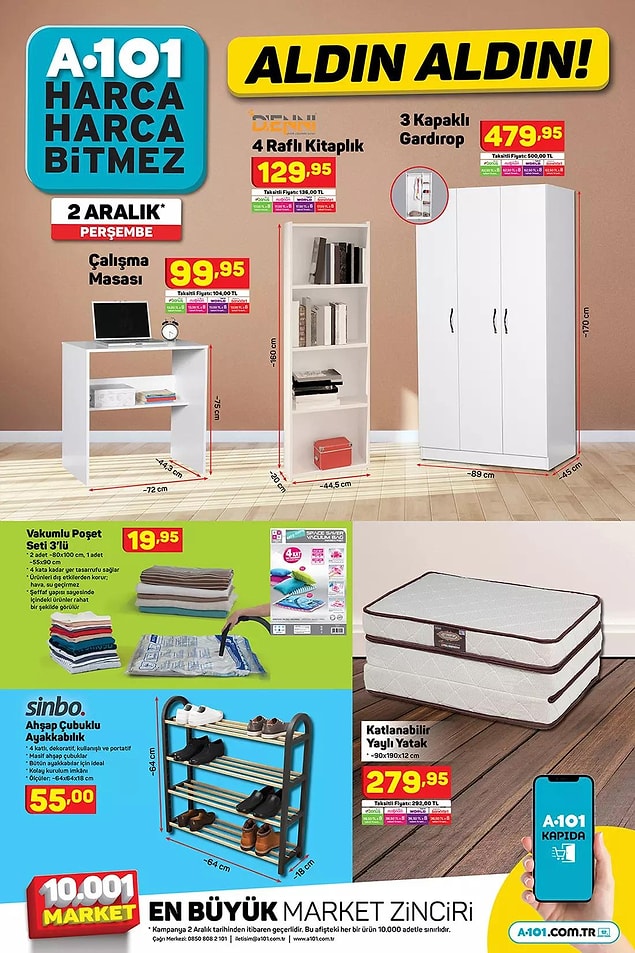 Katlanabilir Yaylı Yatak 90x190x12 cm 279,95 TL.