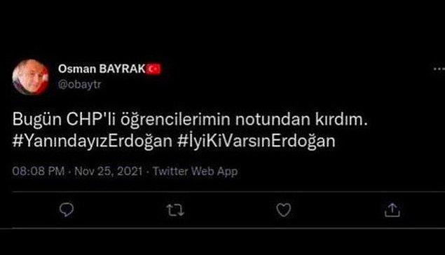 4. Twitter'da Trabzon'daki Tevfik Serdar Anadolu Lisesi'nde fizik öğretmeni olan Osman Bayrak'ın attığı iddia edilen 'Bugün CHP'li öğrencilerimin notundan kırdım' paylaşımını öğrencisinin şaka amaçlı montajladığı ortaya çıktı.