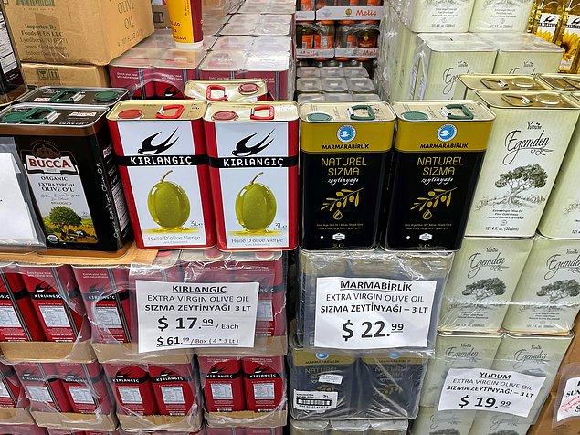 7. Amerika'da çok daha uygun fiyatlı zeytinyağı markaları var; ancak Türk markası almak istiyorsanız fiyatlar bu şekilde.