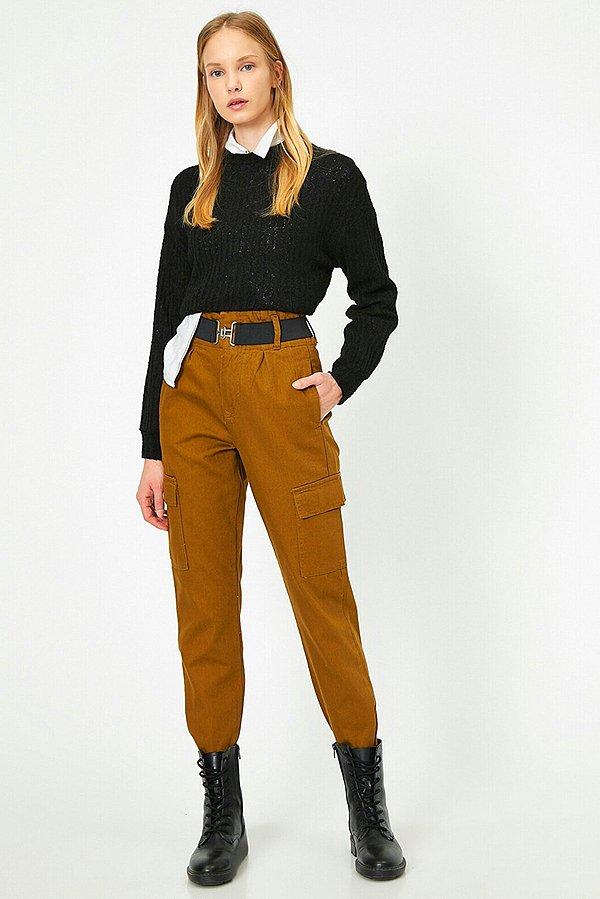 1. Koton marka taba rengi kargo pantolon kış ayları için hem uygun fiyatlı hem de şık bir parça.