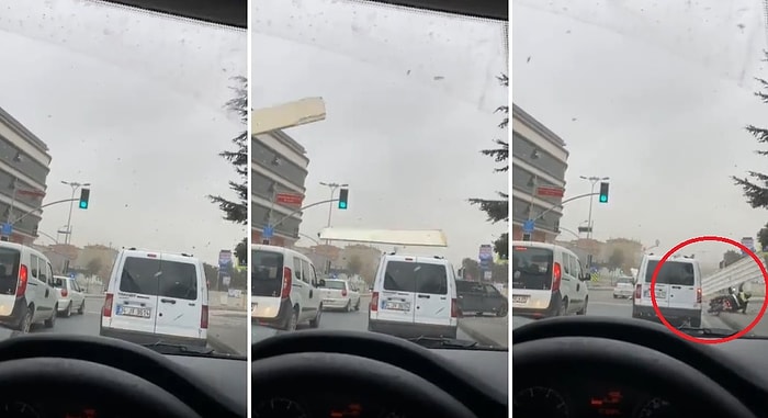 Lodos Nedeniyle Çatıdan Fırlayan Parça Kırmızı Işıkta Bekleyen Motosikletlinin Üzerine Düştü