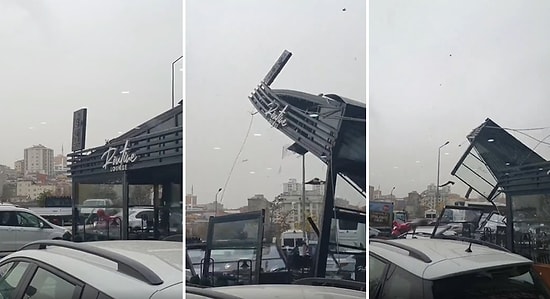 İstanbul'da Hayat Durma Noktasına Geldi: Lodos'un Bir İşletmenin Çatısını Alıp Götürdüğü Korkunç Anlar