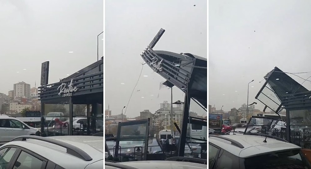 İstanbul'da Hayat Durma Noktasına Geldi: Lodos'un Bir İşletmenin Çatısını Alıp Götürdüğü Korkunç Anlar