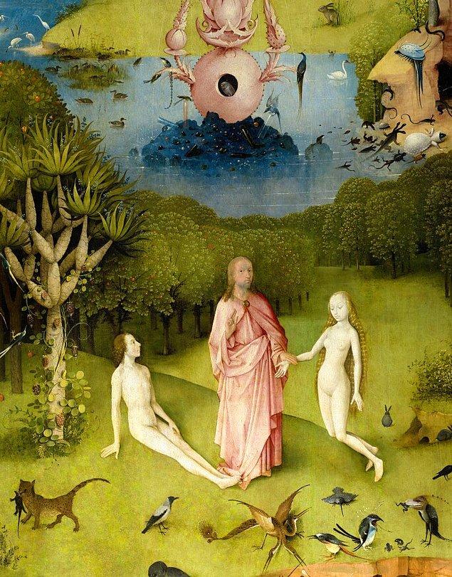 Tablonun kendisinin ise soldan sağa bir kitap gibi okunması gerekiyor. Soldan ilk panelin tam ortasında Adem ile Havva'yı tanıştırmakta olan bir Tanrı figürü karşımıza çıkıyor.