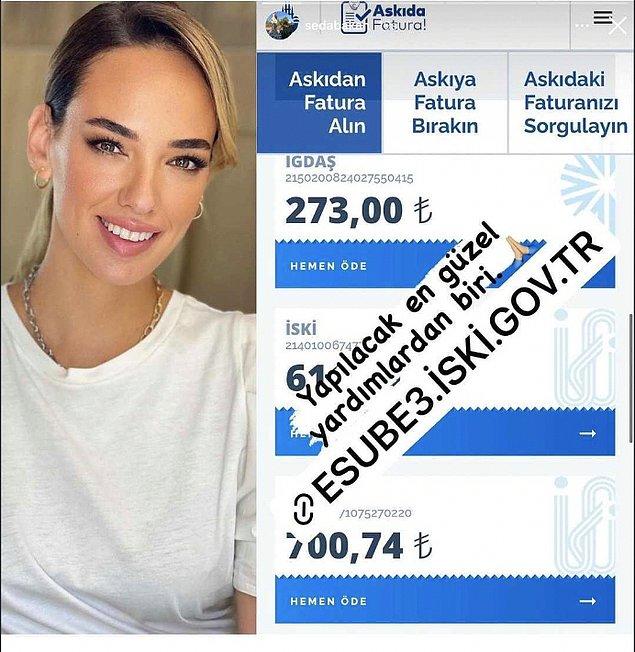 Seda Bakan da bu yardım projesine desteğini Instagram hesabından paylaştı. Ancak elbette ödediği tutarı ifşa etmedi. Nerden baksanız güzel hareket...